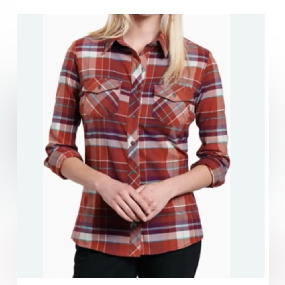 Kuhl Greta Flannel Button Down Shirt Womens XL Plaid Western Long Sleeve Top
